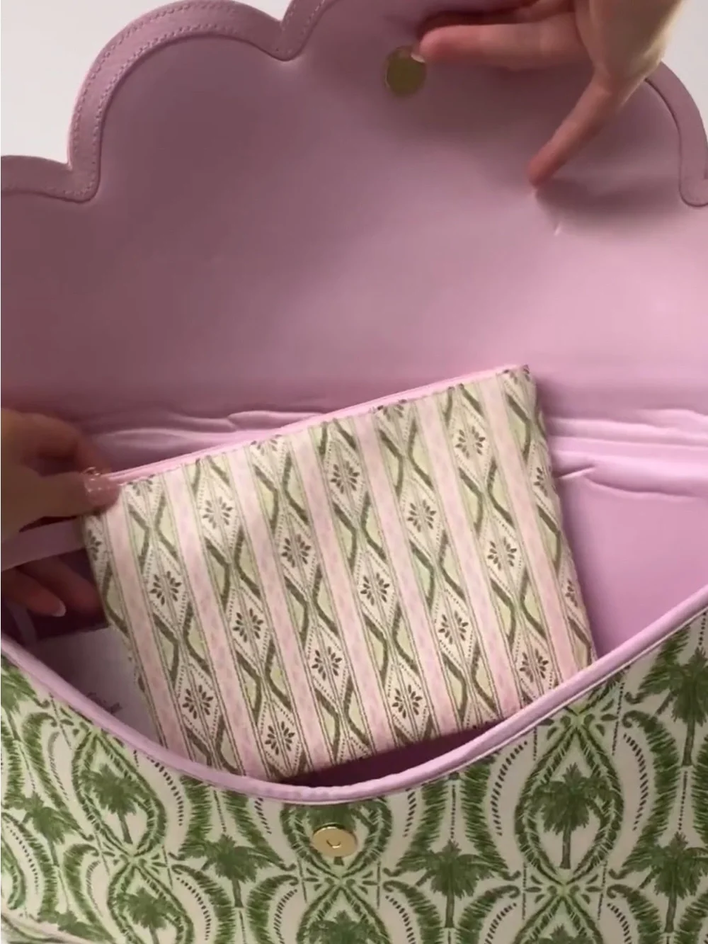 New Lilly Pulitzer Green Palm Print Scalloped Laptop Sleeve & Pouch Bag & Pink
